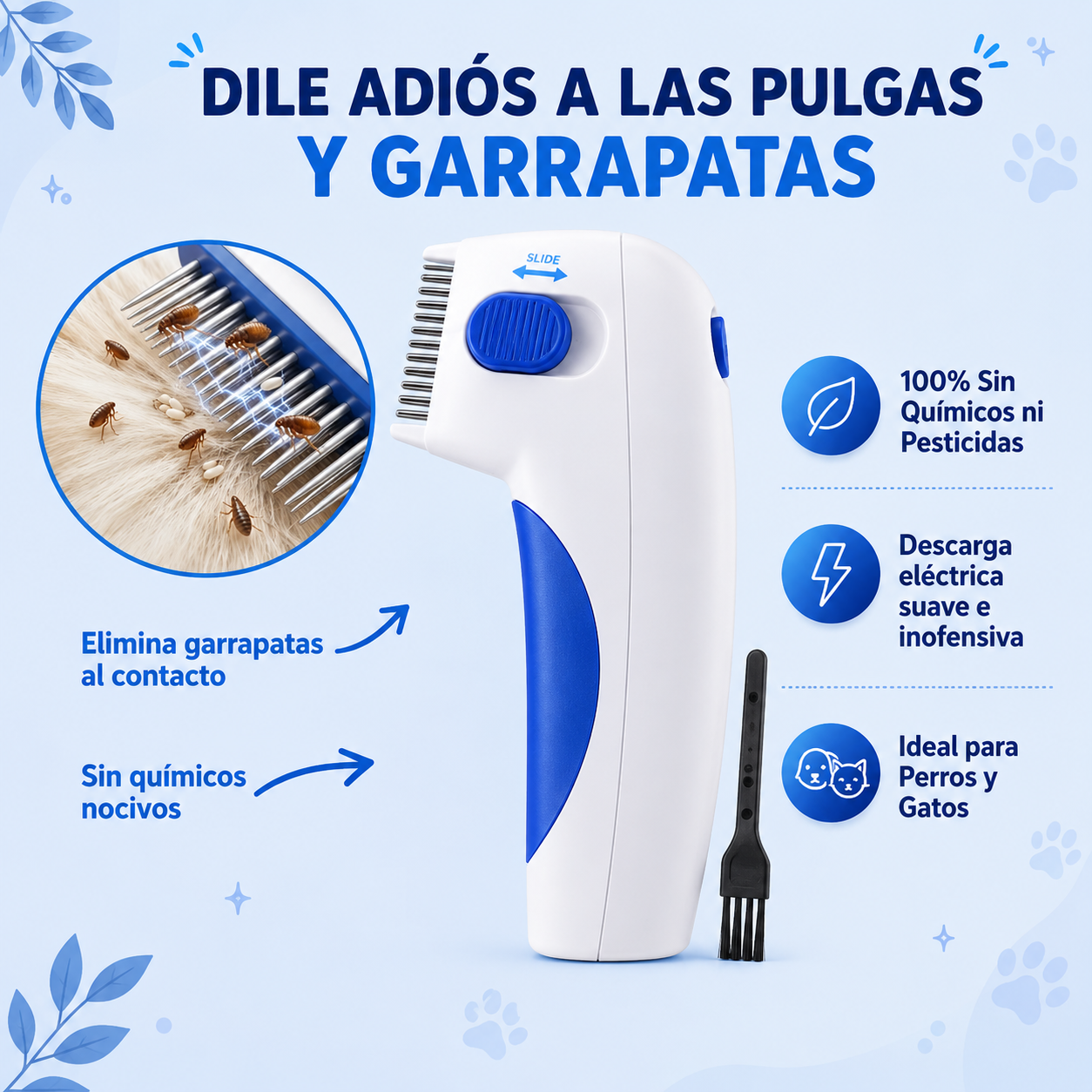 Cepillo Eléctrico Mata Pulgas y Garrapatas